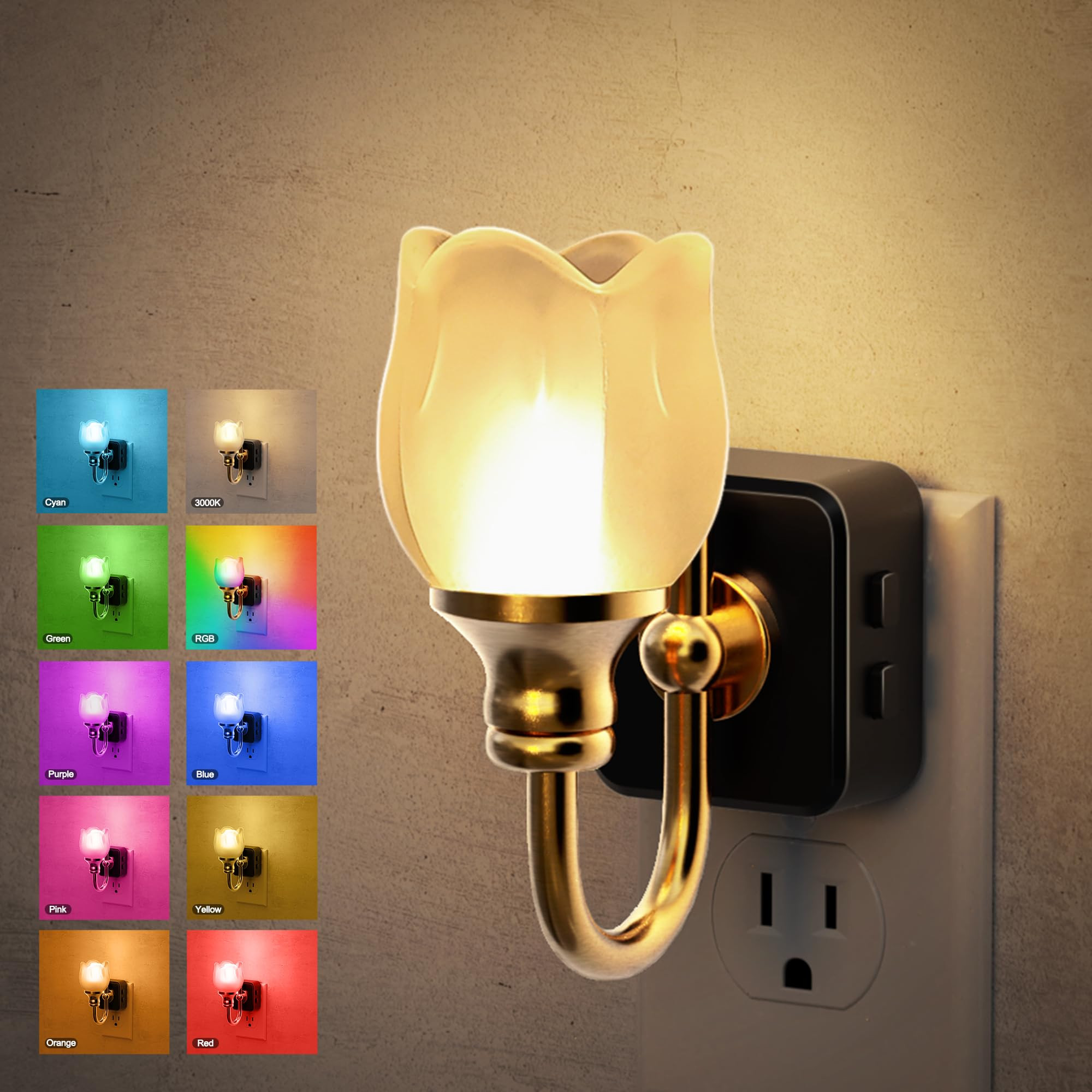 JandCase Night Light, Night Lights Plug into Wall, Glass Tulip LED Nightlight, Color Changing Dim... | Amazon (US)