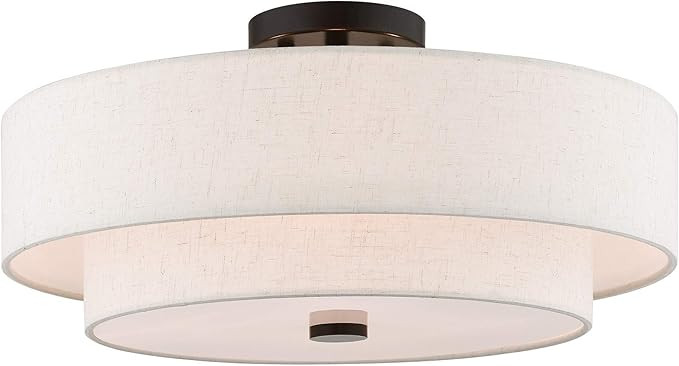 Livex Lighting 51085-92 4-Light Semi Flush Mount Ceiling Fixture with Oatmeal Color Fabric Hardba... | Amazon (US)