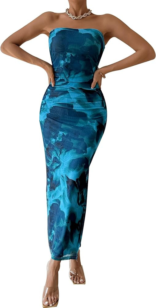 PRETTYGARDEN Women's Summer Maxi Bodycon Dresses Strapless Tube Top Printed Long Party Club Slit ... | Amazon (US)