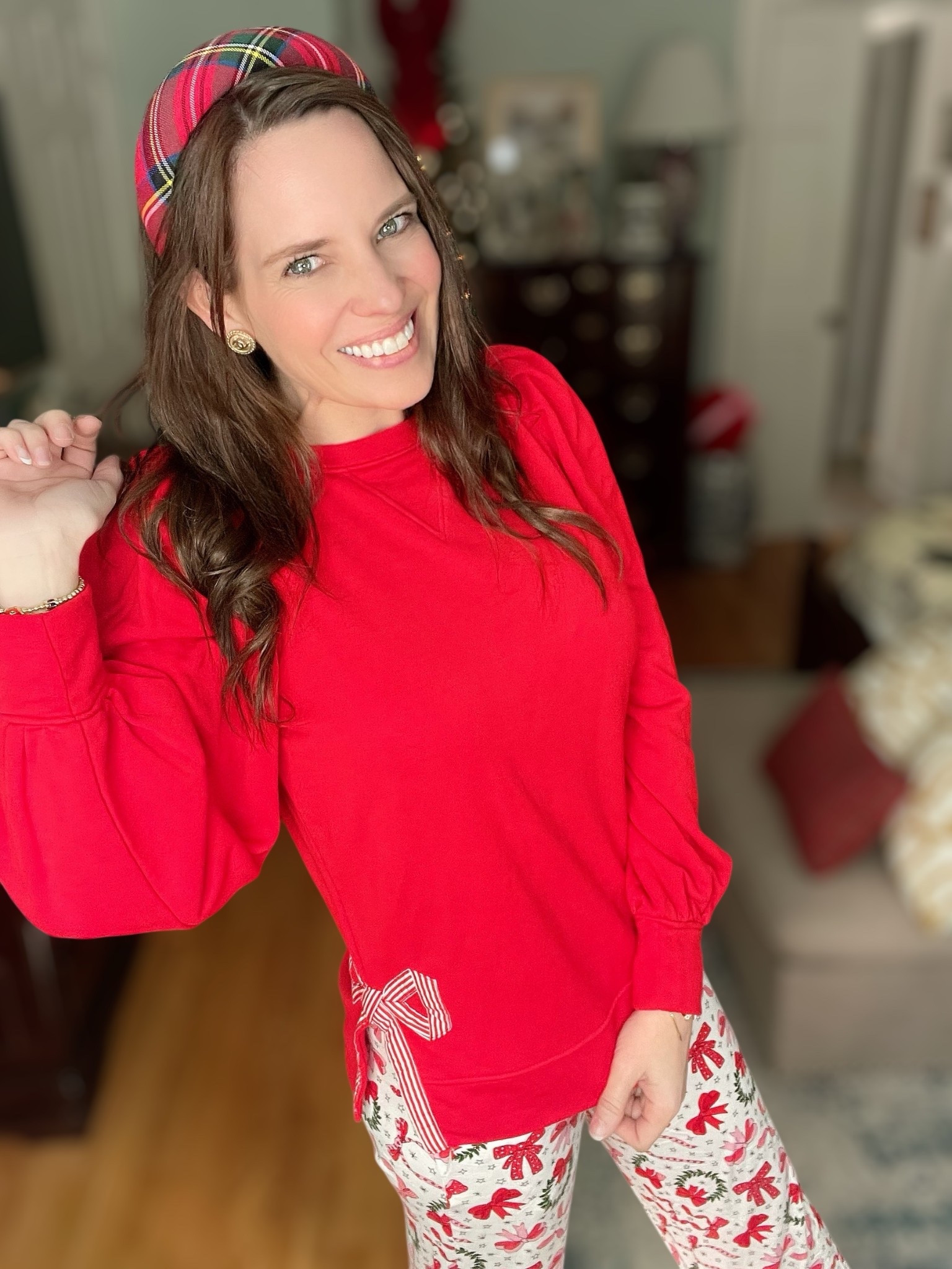 Cozy Christmas Morning Vibes ❤️🎄

The comfiest holiday moment — curled up in my Bow What Fun pajama pants from Caden Lane with my favorite tartan Dearfoams slippers. These pants are SO soft and festive, and the print is even cuter in person! I paired them with a simple red top and let the cozy Christmas background do the rest.

Such an easy, comfy look for wrapping gifts, baking cookies, or lounging by the tree. Caroline’s matching nightgown sold out, but I linked a darling Amazon dupe that coordinates perfectly with this bow print. If you love red + white Christmas pajamas, these are a must!

christmas pajamas • cozy holiday lounge • caden lane pajamas • bow print sleepwear • holiday slippers • dearfoams tartan • comfy christmas outfit • matching family pajamas • festive pjs • holiday home vibes

#LTKCyberWeek #LTKGiftGuide #LTKHoliday

#LTKHoliday #LTKCyberWeek #LTKGiftGuide