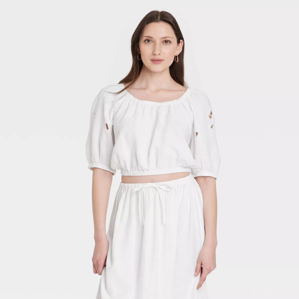 Women's Openwork Puff Elbow Sleeve Blouse - Universal Thread™ | Target