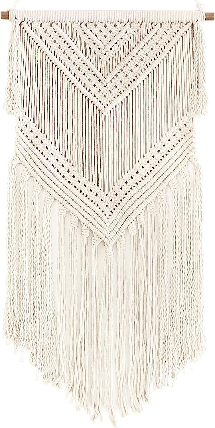 Livalaya Boho Macrame Wall Hanging - Beige 16 in x 36 in Woven Wall Hanging Modern Bohemian Tapes... | Amazon (US)