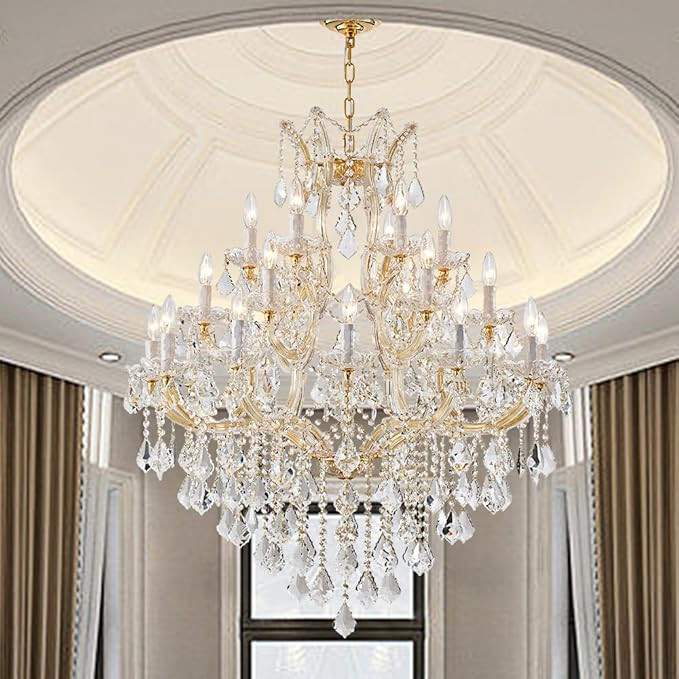 Large Gold Chandelier Light Fixtures - 24 Lights, 3 Layers Modern Crystal Chandeliers for Lobby, ... | Amazon (US)