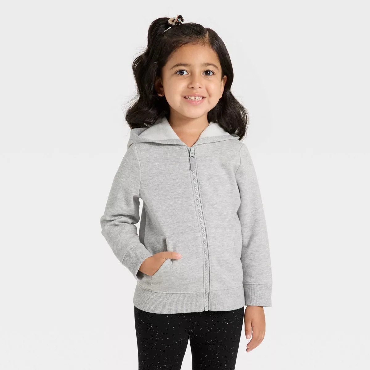 Toddler Girls' Zip-Up Fleece Hoodie - Cat & Jack™ Heather Gray 18M | Target