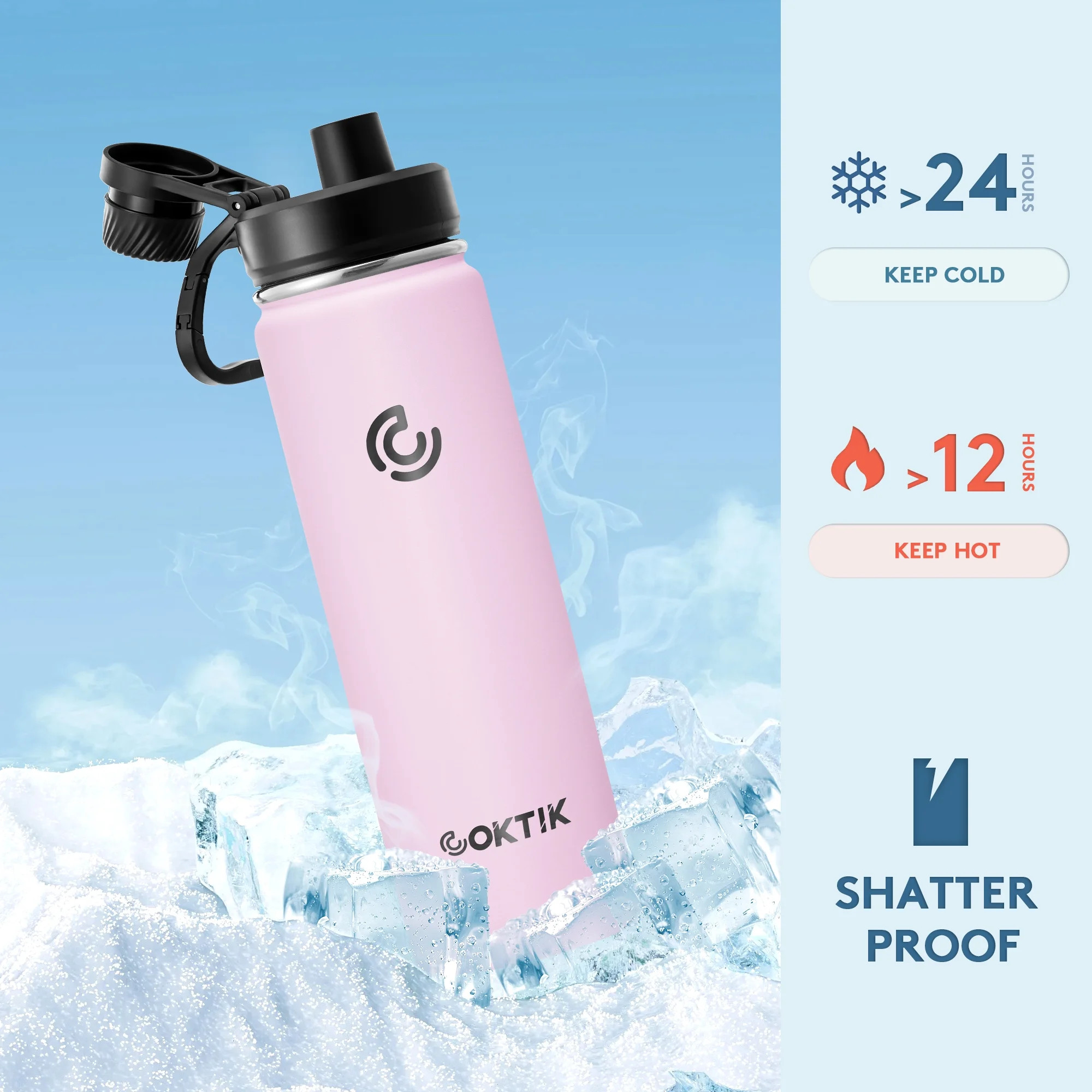 Wide Mouth 22 fl oz Insulated Stainless Steel Water Bottle with 3 Lids, Blush. - Walmart.com | Walmart (US)