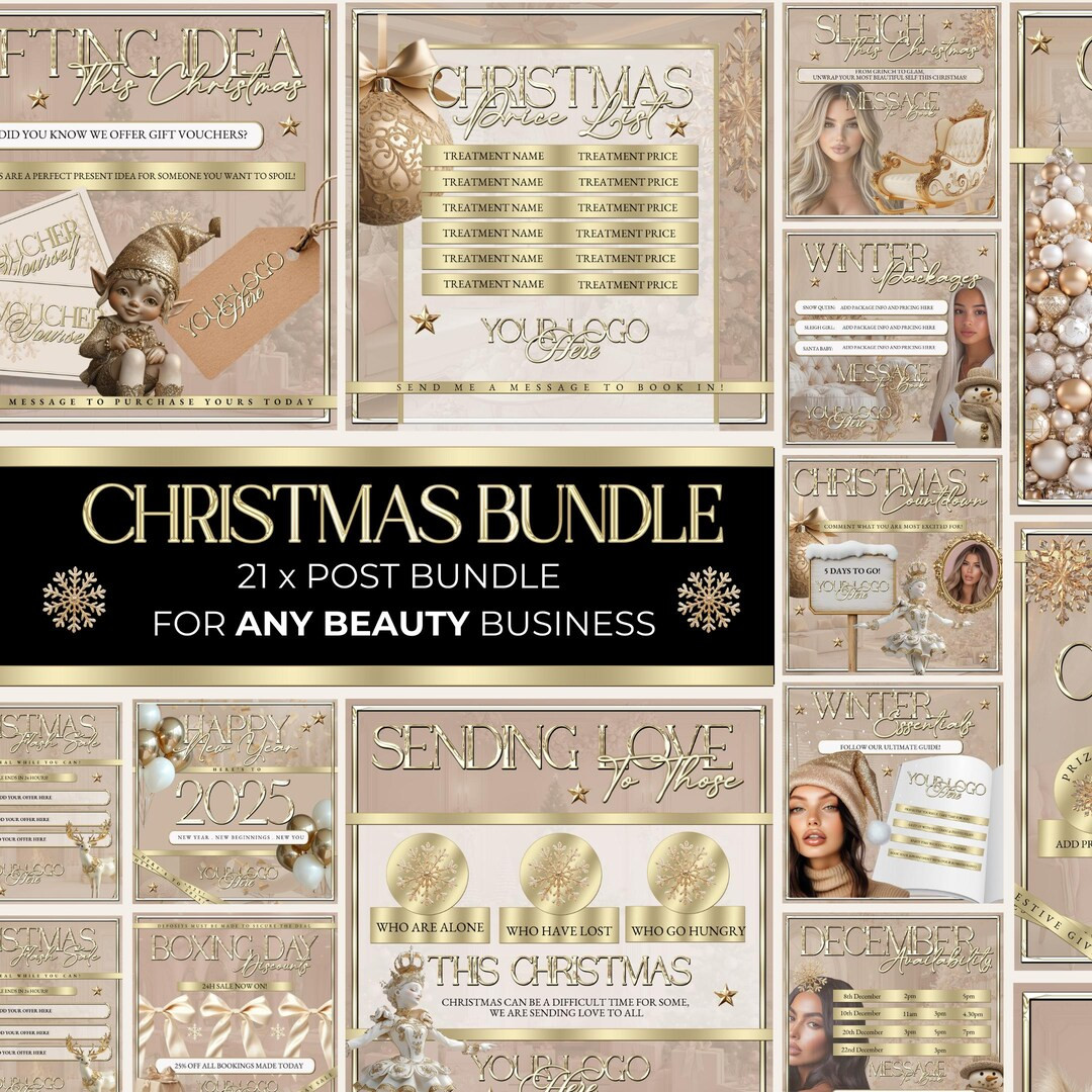 Christmas Beauty Social Media Post Bundle, Editable Canva IG Posts, Festive, Beige & Gold Theme, ... | Etsy (US)