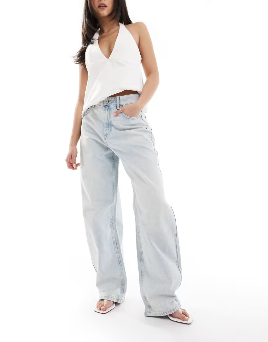 Bershka wide leg barrel jeans in blue | ASOS (Global)