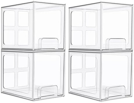 Vtopmart 4 Pack Stackable Storage Drawers, 6.6''Tall Acrylic Bathroom Makeup Organizers,Clear Pla... | Amazon (US)