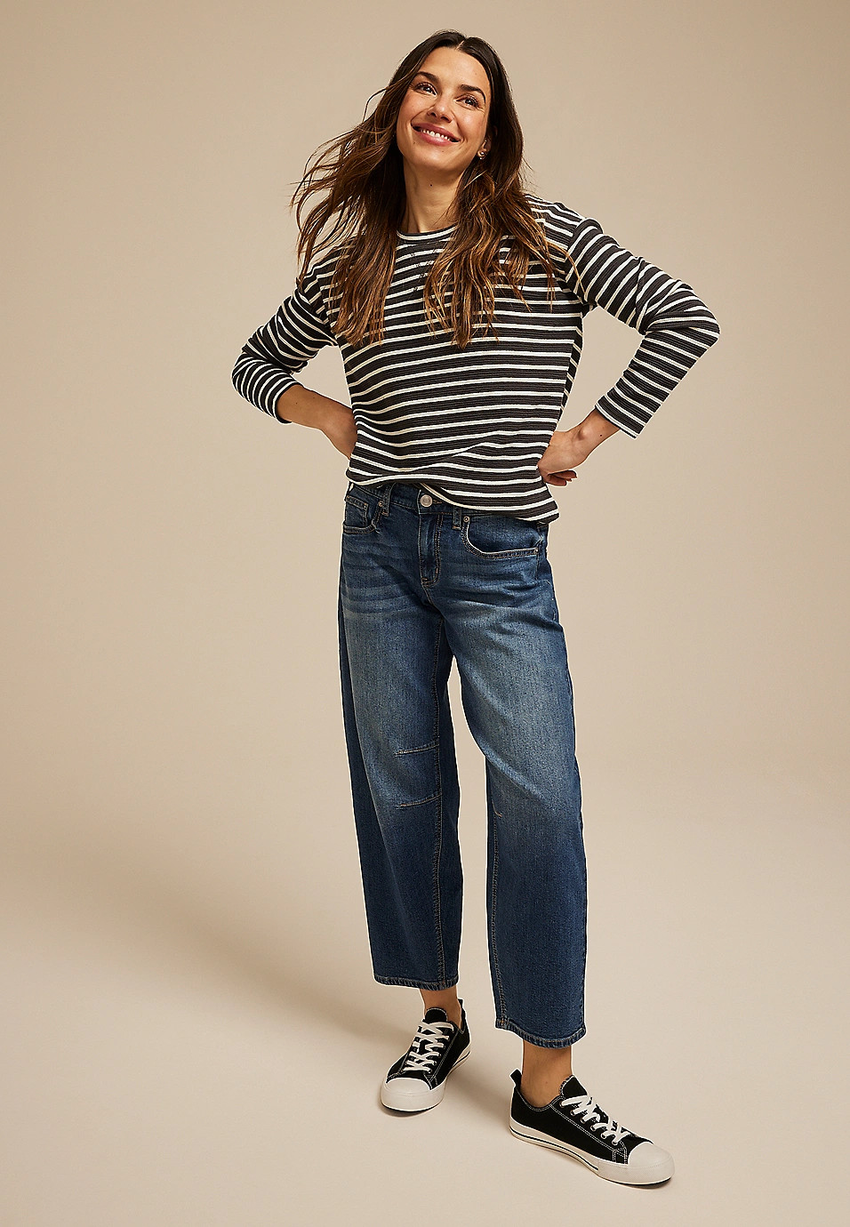 24/7 Clara Textured Long Sleeve Tee | Maurices