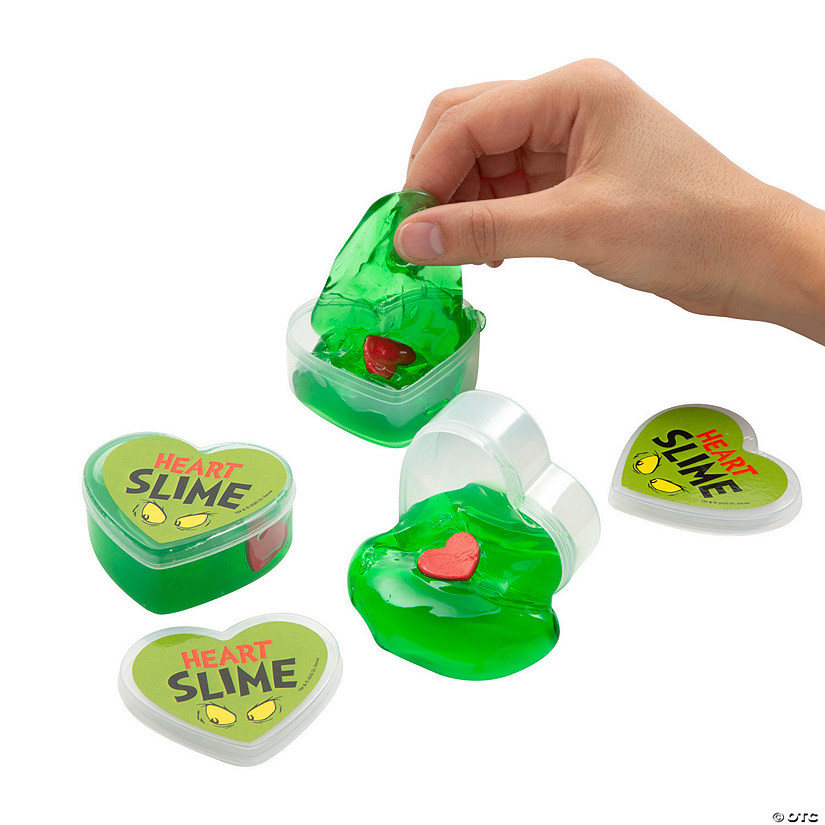 1" x 2 1/4" Heart-Shaped Containers of Dr. Seuss™ The Grinch Slime - 12 Pc. | Oriental Trading Company