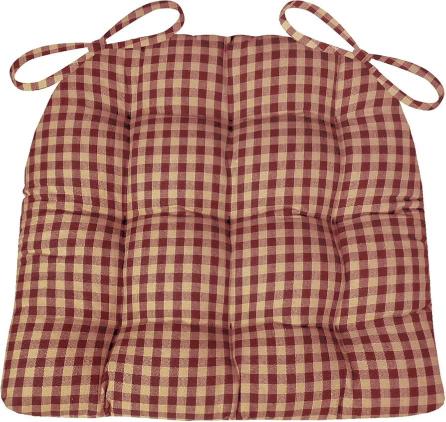 Barnett Home Decor Farmhouse Check Dark Red & Tan Dining Chair Pad with Ties - Latex Foam Fill - ... | Amazon (US)