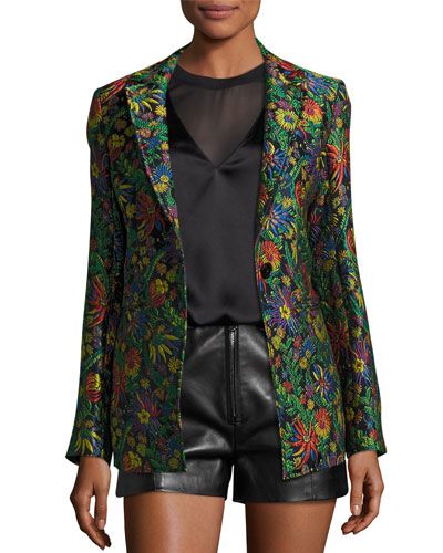 Floral Jacquard Single-Button Blazer, Midnight | Neiman Marcus