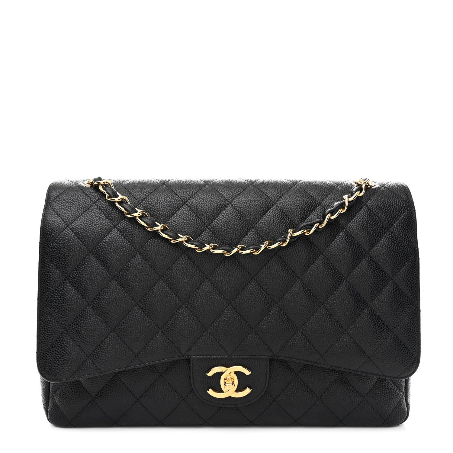 Caviar Quilted Maxi Double Flap Black | FASHIONPHILE (US)