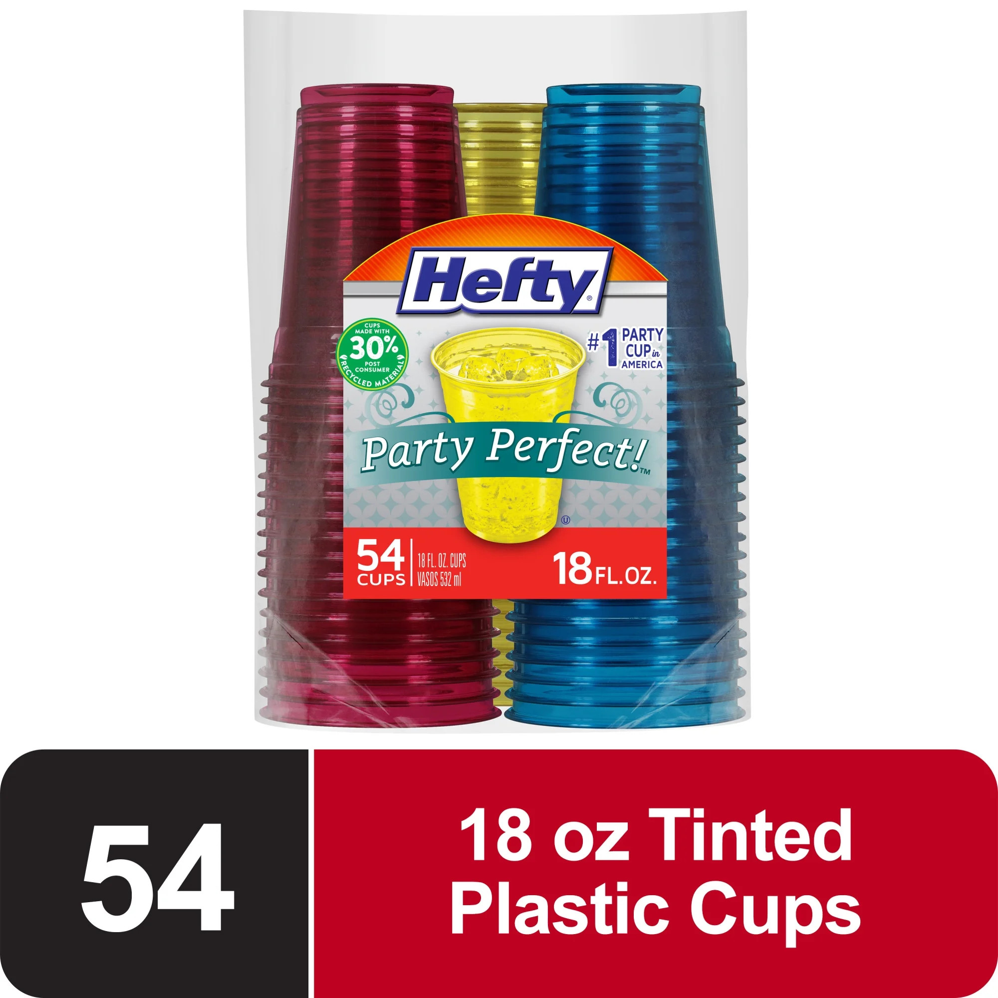 Hefty Party Perfect Tinted Plastic Cups, 18 oz, 54 Count | Walmart (US)