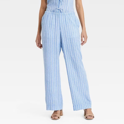 Women's Mid-Rise Wide Leg Linen Pull-On Pants - A New Day™ | Target