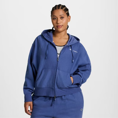 Champion Women's Cropped Fleece Zip-Up Sweatshirt - Blue 3X | Target
