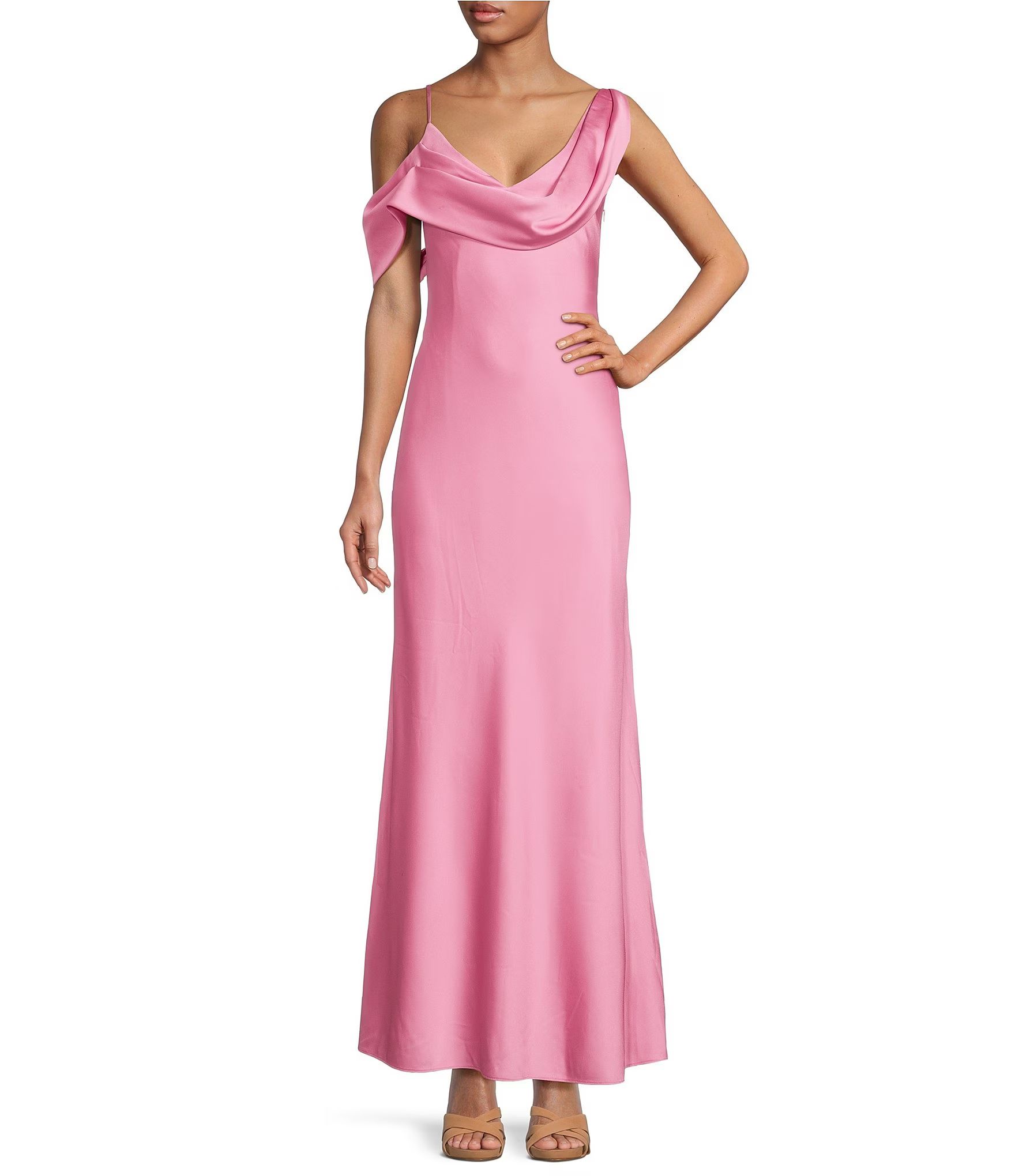 Maeve Satin Asymmetrical Neck A-Line Dress | Dillard's