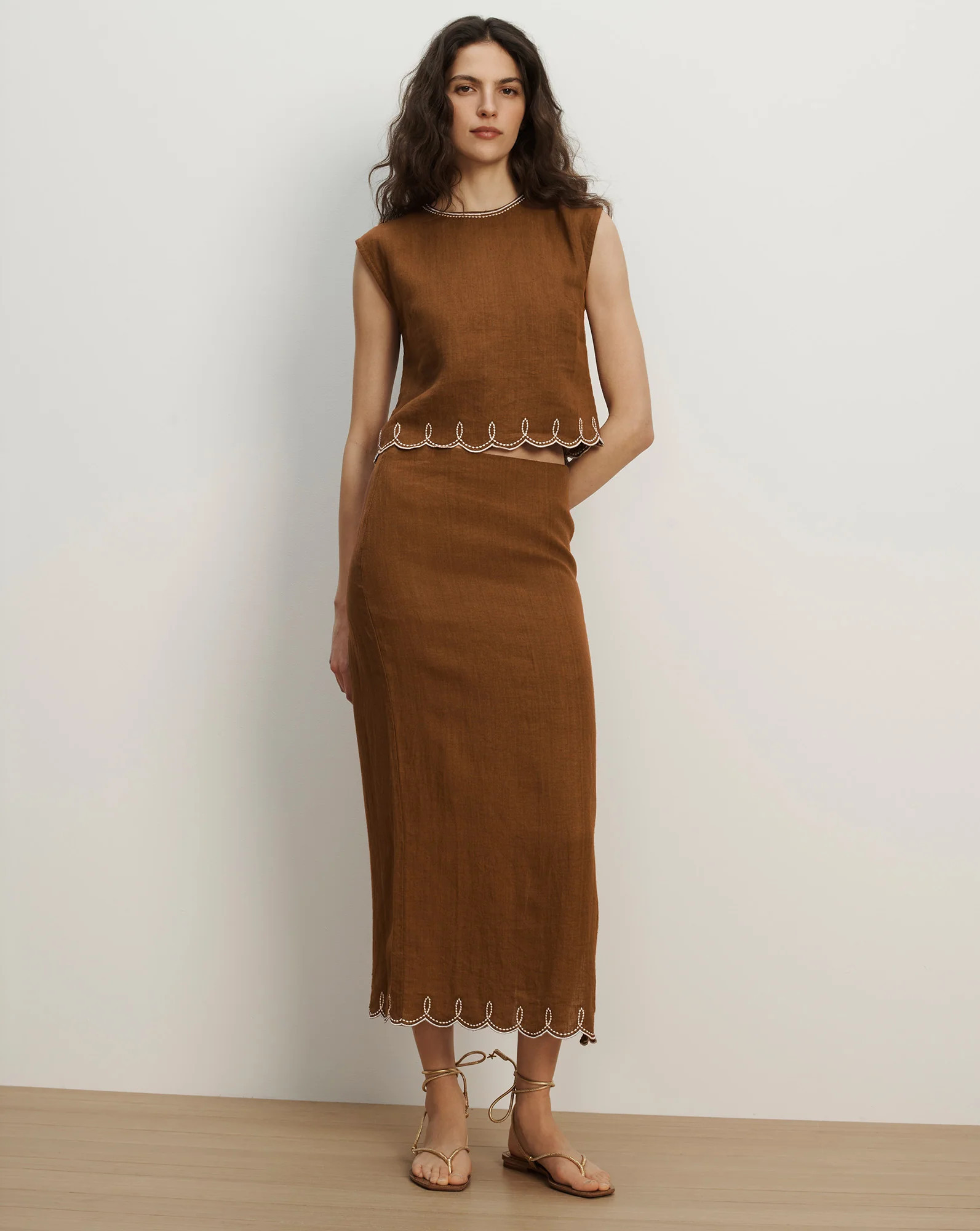 Veronica Beard Malou Linen Midi Skirt Deep Ochre | Veronica Beard
