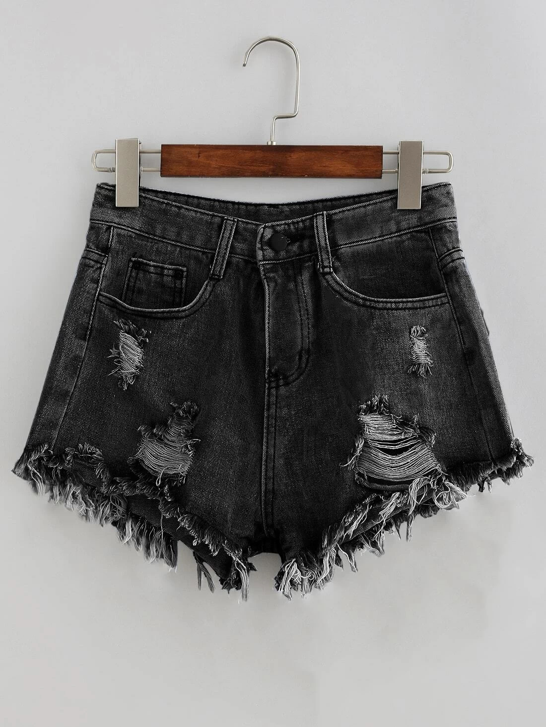 Bleach Wash Distressed Denim Shorts | SHEIN