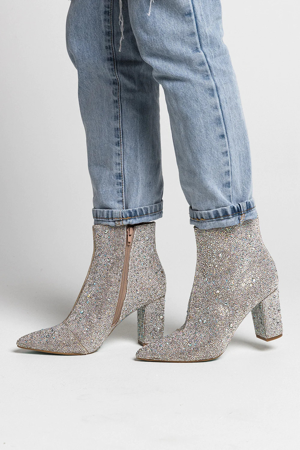 BuddyLove X Betsy Johnson | Cady Rhisnestone Booties | Silver | BuddyLove