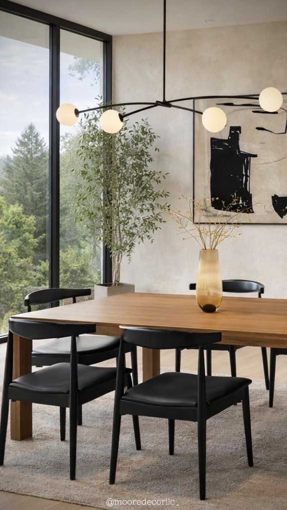Modern organic dining done right 🖤 Clean lines, warm wood tones, black sculptural chairs, and soft layered texture make this space feel elevated yet effortless.

#LTKHome