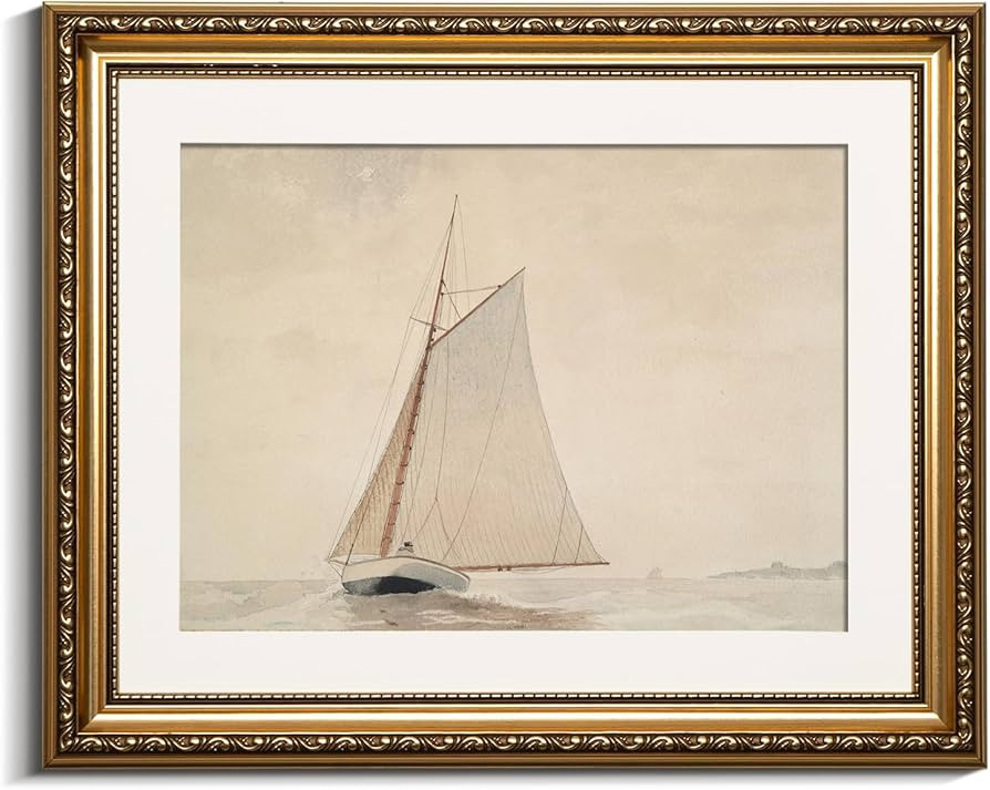 Gold Framed Large Canvas Wall Art for Living Room,White Sailboat Seascape Watercolor Vintage Pain... | Amazon (US)