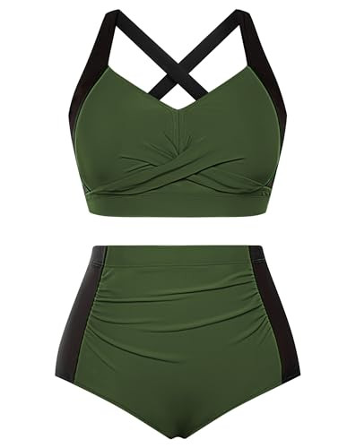 Hanna Nikole Womens High Waisted Bikini Sets Tummy Control Swimsuit Ruched Two Piece Bathing Suit | Amazon (US)
