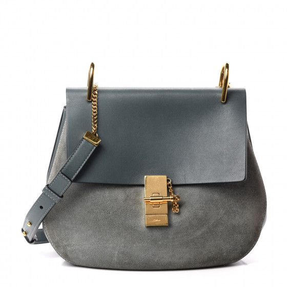 CHLOE Suede Smooth Calfskin Drew Shoulder Bag Cloudy Blue | Fashionphile