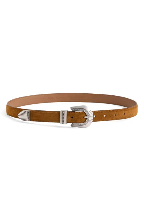 Madewell Suede Western Buckle Belt in Warm Chesnut at Nordstrom, Size Medium | Nordstrom