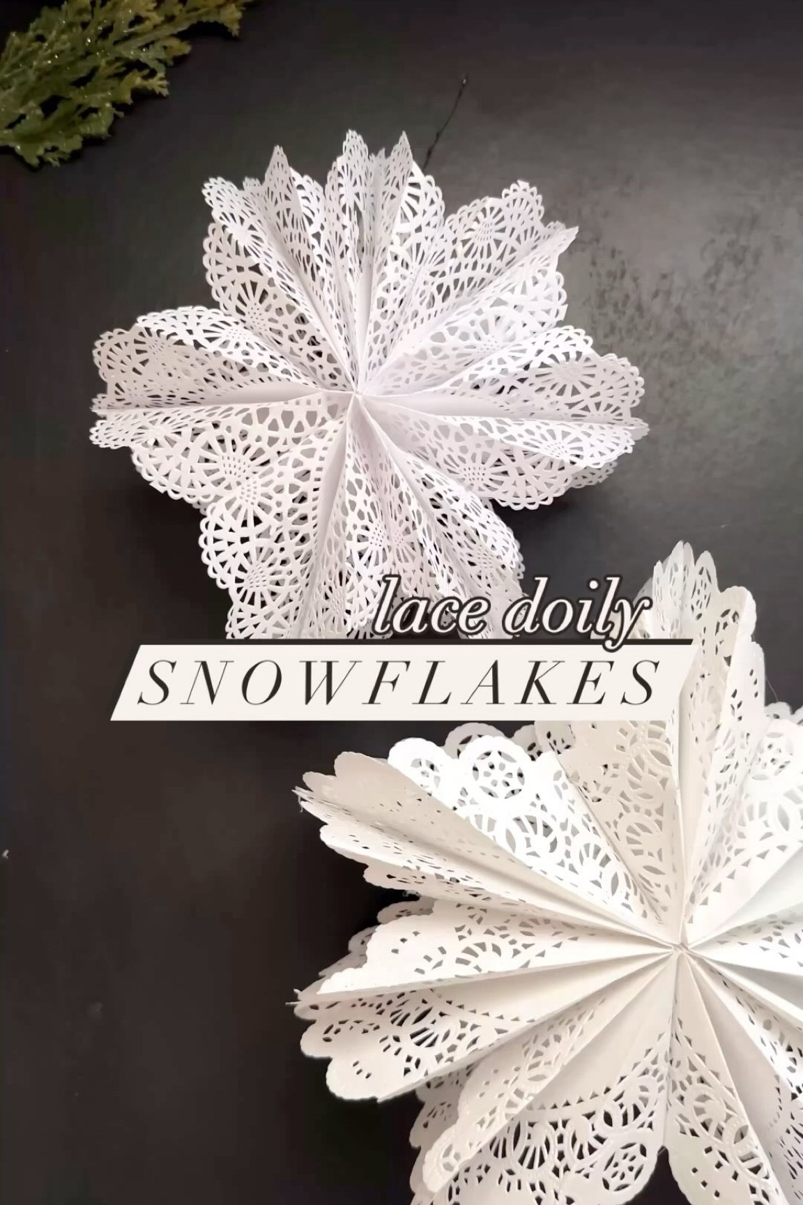 Save to make later ❄️⛄️

Lace Doily Snowflakes
• fold in half to crease, then unfold
• fold sides towards the middle 
• fold up bottom to crease, then unfold 
• glue up the edges of the folded in sides and fold up the bottom, let dry 
• repeat x7
• glue down center and along bottom then lay another piece on top. Repeat until all 7 are attached. 

Tips 
• make sure you use all paper doilies! Some have plastic edges which won’t work. 
• sometimes the glue may soak throw a tiny bit, you can just gently pry apart. Even if they tear a tiny bit of the lace you won’t notice once they’re all done! 

#snowflake #christmasdecor #diychristmasdecor #diysnowflakes #diyholidaydecor