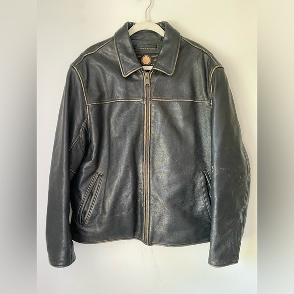 Marc New York Andrew Marc Leather Jacket Men’s Large Heavy Distressed Moto | Poshmark