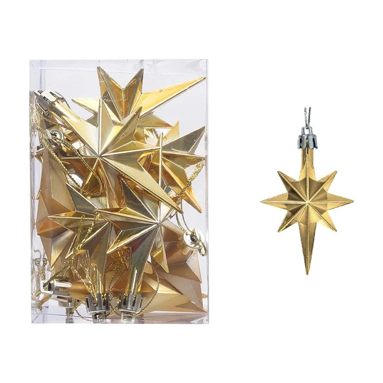 Matoen 12 Pcs Plastic Golden Star Ornaments, Christmas Tree Decoration Gold Star 8 Point Star Chr... | Walmart (US)