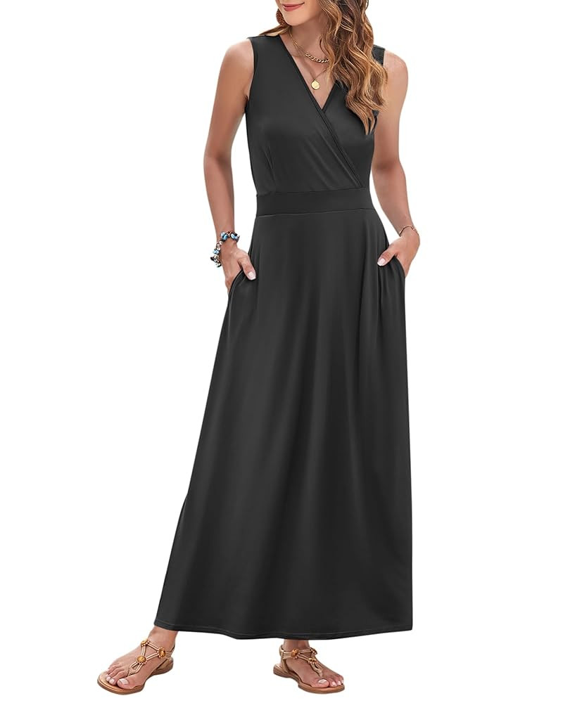 AUSELILY Women's Maxi Dress 2025 Summer Casual Sleeveless Sundress V Neck Wrap Vacation Cocktail ... | Amazon (US)