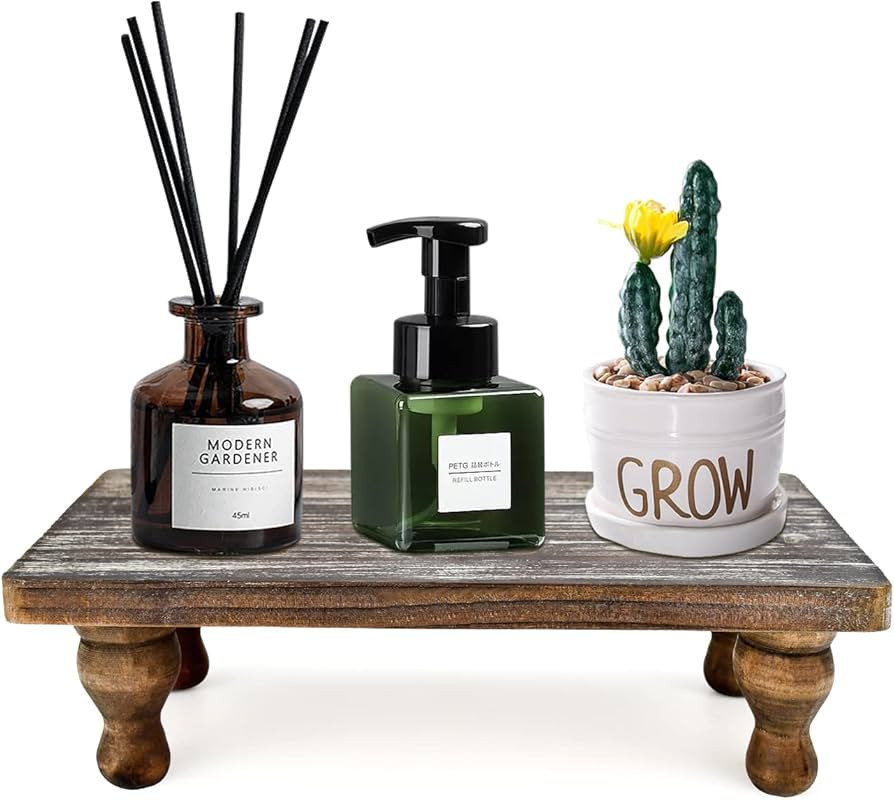 Farmhouse Wooden Riser Decorative Tray with Pedestal Stand Pump Bottle Display Tray for Kitchen B... | Amazon (CA)