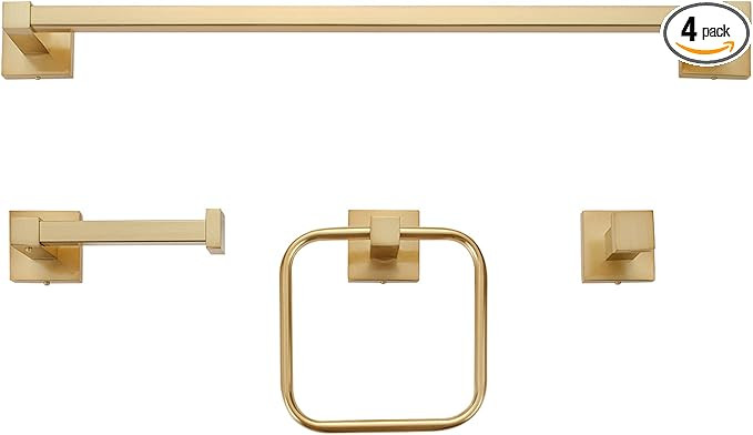 Globe Electric 65562 4-Piece Bath Hardware Accessory Kit, Matte Brass, Towel Bar, Towel Ring, Rob... | Amazon (US)