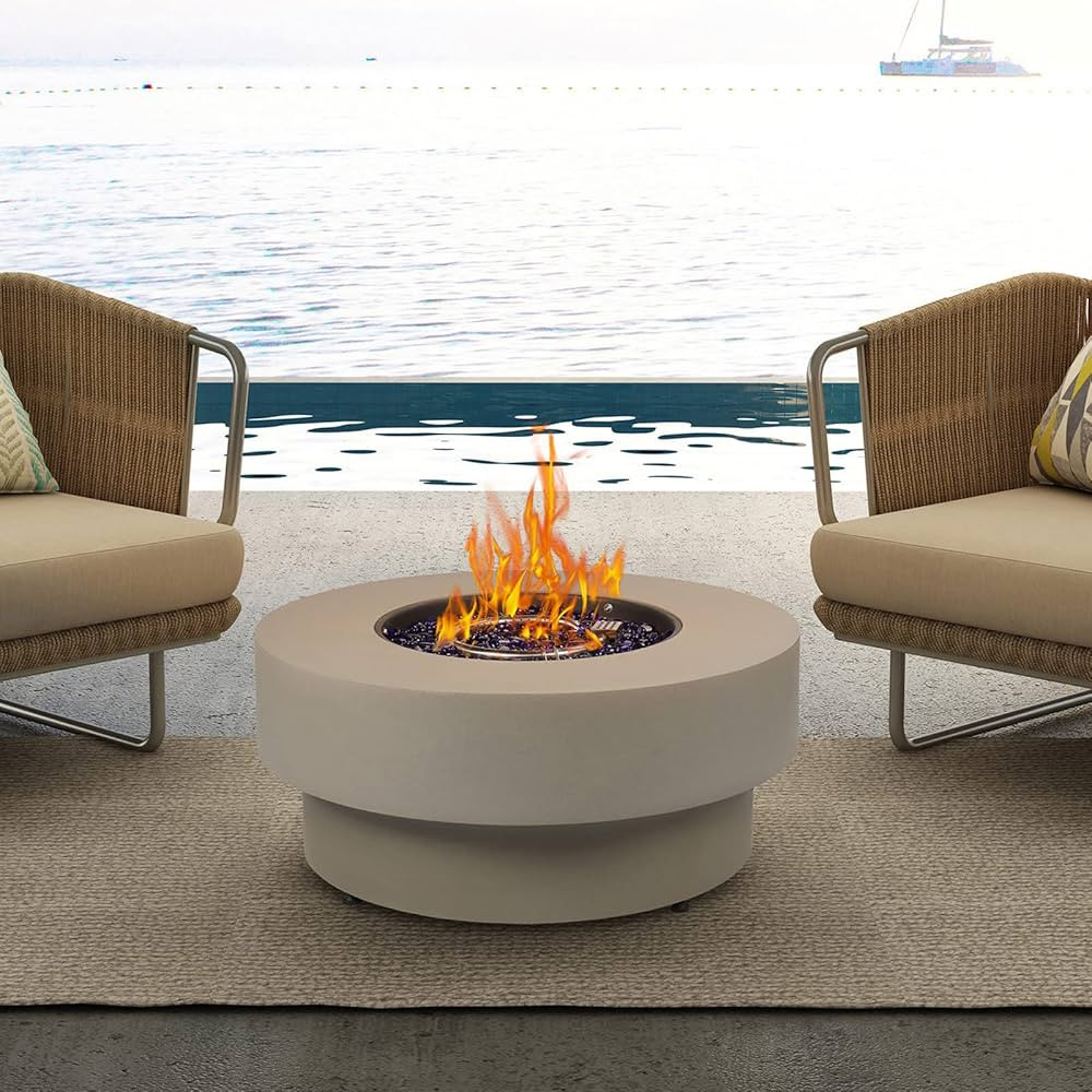 Propane Outdoor Fire Pit Table, Flint & Concrete Look 33-inch Round Patio Gas Fire Table 50,000 B... | Amazon (US)