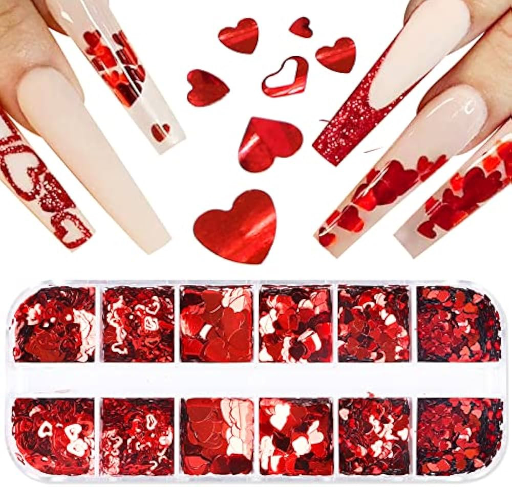 JMEOWIO Valentines Day 3D Nail Art Glitter Sequins Heart Nail Charms Nail Sparkle for Nail Art De... | Amazon (CA)