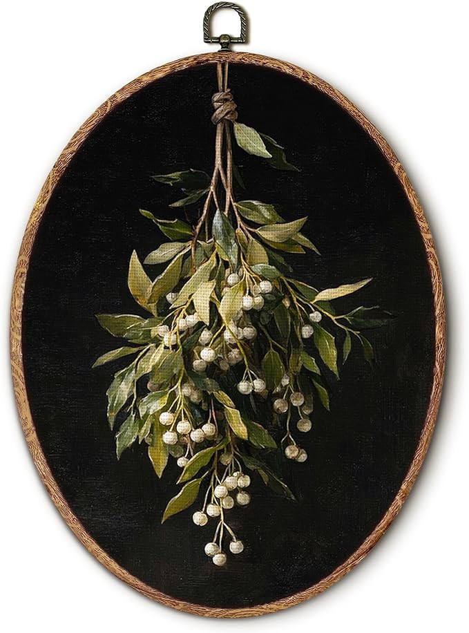 Hxlac Mistletoe Christmas Oval Wall Art Framed, Dark Moody Holiday Christmas Oval Wall Decor, Mis... | Amazon (US)