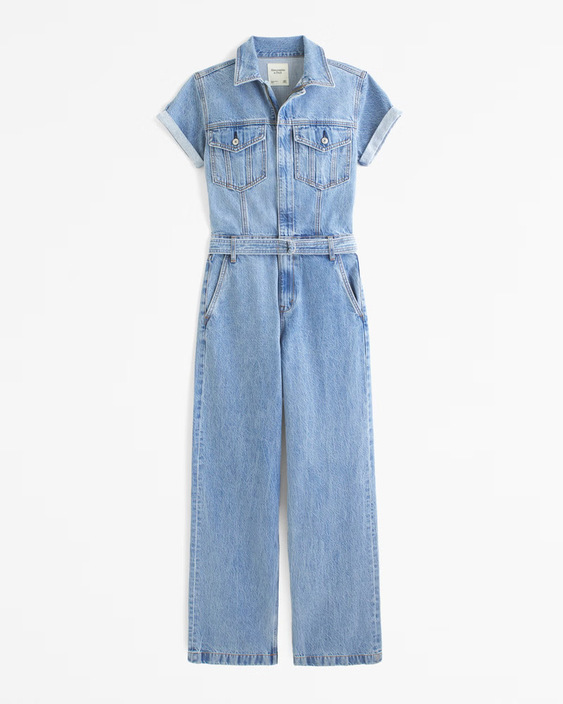 Abercrombie & Fitch Women's 90s Relaxed Denim Jumpsuit in Medium Wash - Size XL | Abercrombie & Fitch (US)