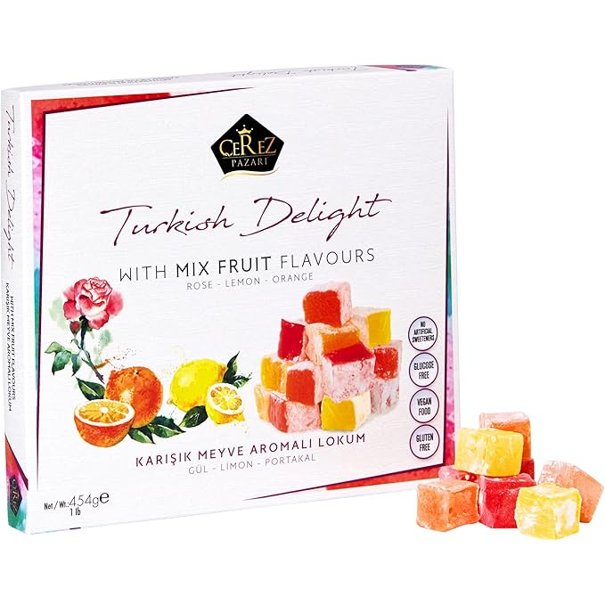 Cerez Pazari Turkish Delight With Rose, Orange, & Lemon Flavors, Gourmet Medium Size Snacks Gift ... | Amazon (US)