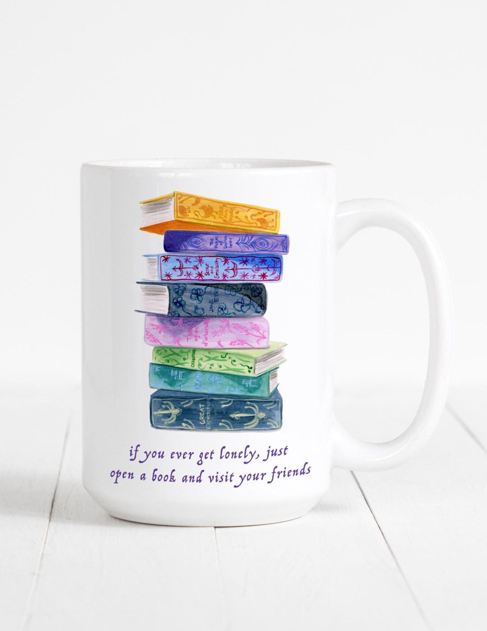 Nostalgic Book Lover Gift Mug Illustration Stack of Books Mug Gift for Reader Classic Book Stack ... | Etsy (US)