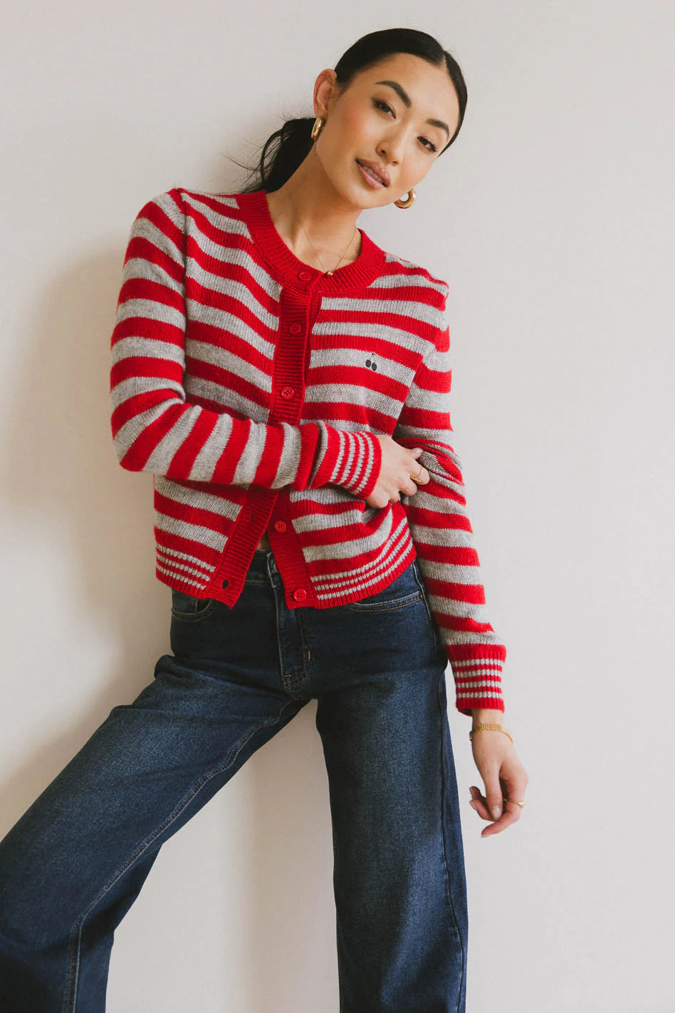 Albia Cherry Striped Cardigan | Böhme US
