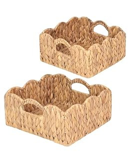 Scalloped Baskets (Natural-Set of 2) Basket Living Room Organizer, Water Hyacinth Basket, Basket ... | Amazon (US)