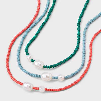 Seed Bead with Acrylic Pearl Necklace Set 3pc - Universal Thread™ Multicolor | Target