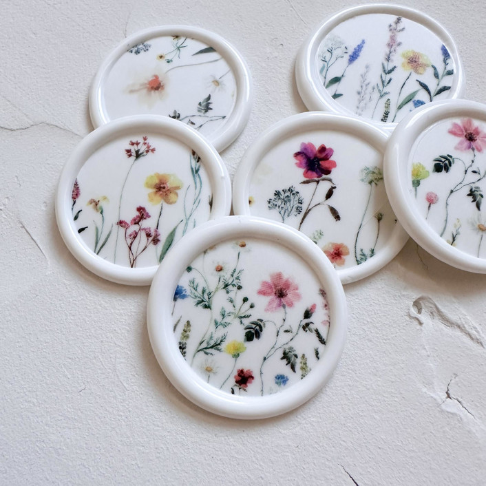 Self-adhesive wax seal | Bright watercolor florals design - white | Minted