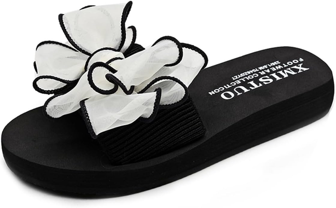KUUTGG Bohemian Bow Flat Slide Sandals For Womens Comfy Low Heels Open Toe Slip On Boho Bowknot Summer Beach Dressy Slippers | Amazon (US)