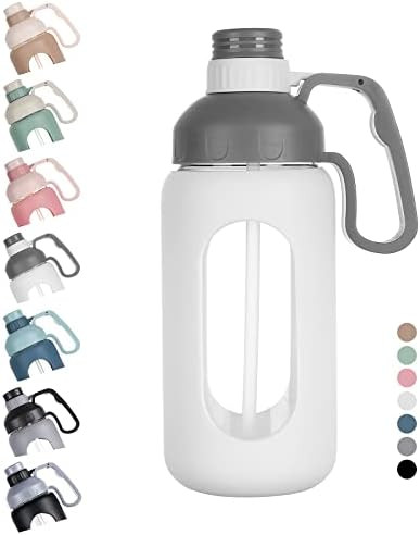 MUKOKO 42oz Glass Water Bottle with Straw, Motivational Water Bottle with Silicone Sleeves and Ha... | Amazon (US)