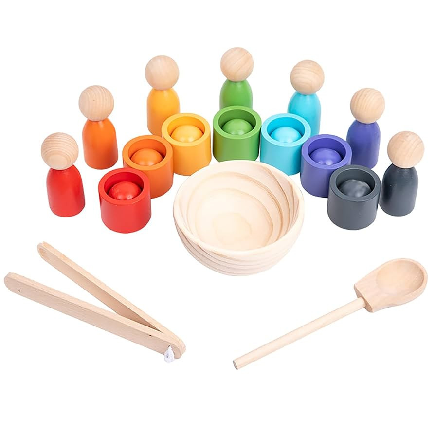Montessori Wooden Balls in Cups, Toddler Color Sorting Toys and Matching Game, Preschool Learning... | Amazon (US)