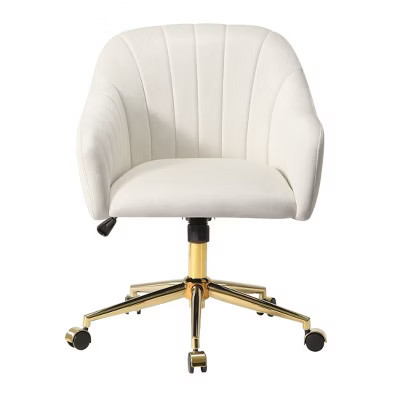 WestinTrends Phoebe Upholstered Velvet Swivel Vanity Office Chair With Wheels, Ivory | Target