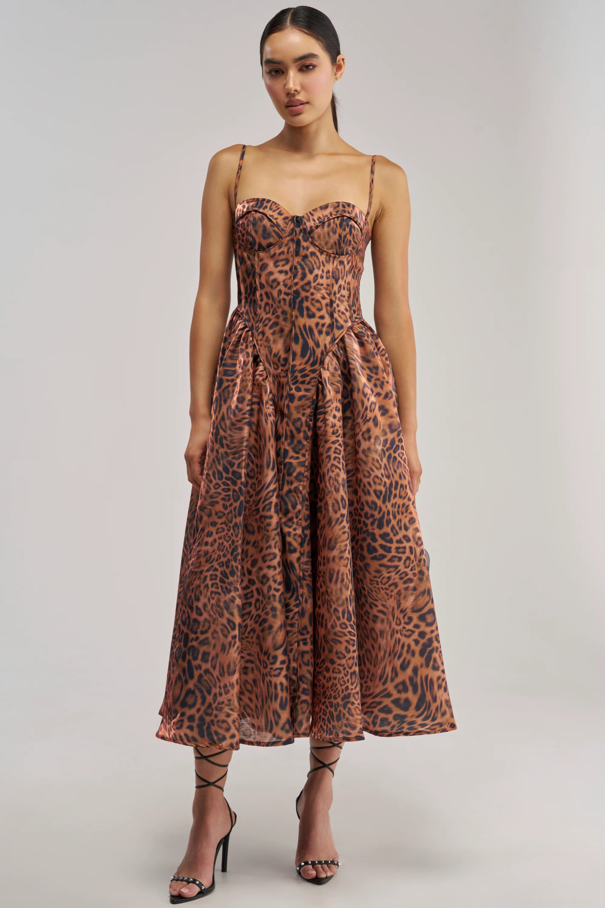 Cheetah Print Chiffon Midi Dress, Fit & Flare | AKIRA | AKIRA